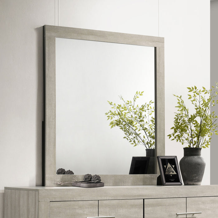 Rustic cream Trenton dresser mirror by CoasterEveryday, featuring a large rectangular mirror with a wooden frame.