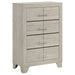 Rustic cream Trenton 4-drawer bedroom chest of drawers by CoasterEveryday, showing the wooden furniture with metal handles.