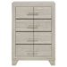 Rustic cream CoasterEveryday Trenton 4-drawer bedroom chest of drawers with wood finish and metal handles, showcasing storage and style.