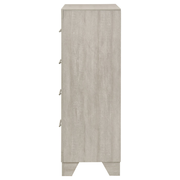Rustic cream Trenton 4-drawer bedroom chest of drawers by CoasterEveryday, showcasing wooden handles and classic design.