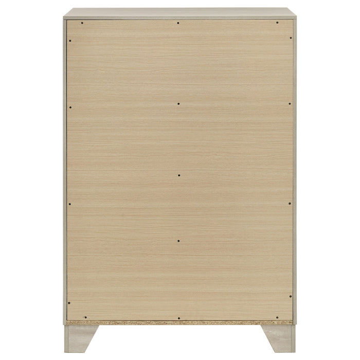 Rustic cream Trenton 4-drawer bedroom chest of drawers by CoasterEveryday, showing the wooden finish and drawer handles.