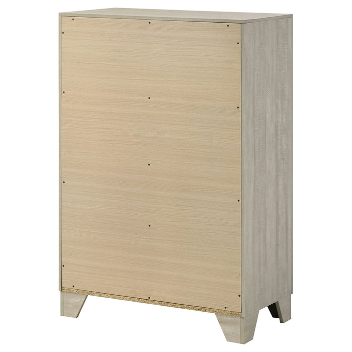 Rustic cream Trenton 4-drawer bedroom chest of drawers by CoasterEveryday, showing the front view with metal handles and wood grain finish.