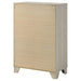 Rustic cream Trenton 4-drawer bedroom chest of drawers by CoasterEveryday, showing the front view with metal handles and wood grain finish.
