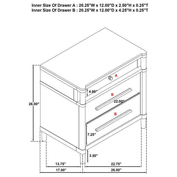 Gracemont 3-drawer Bedroom Nightstand Bedside Table White