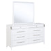 White Gracemont 8-drawer bedroom dresser with attached mirror and modern wooden finish, featuring sleek drawer handles.