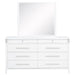 White Gracemont 8-drawer bedroom dresser with attached mirror, featuring sleek furniture design and ample storage space.