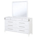 White Gracemont 8-drawer bedroom dresser with mirror from CoasterEveryday, showcasing spacious drawers and sleek furniture design.
