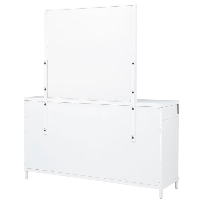 White Gracemont 8-drawer bedroom dresser with attached mirror, wooden furniture piece from CoasterEveryday.