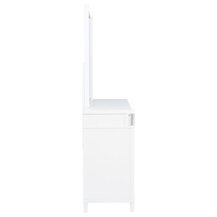 CoasterEveryday Gracemont 8-drawer bedroom dresser with attached mirror in white finish, showcasing sleek furniture design and storage.