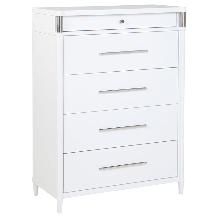 White Gracemont 5-drawer bedroom chest of drawers by CoasterEveryday, featuring a sleek modern furniture design.