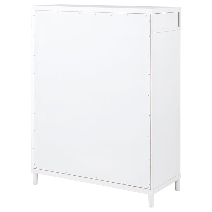 White Gracemont 5-drawer bedroom chest of drawers by CoasterEveryday, showcasing a modern furniture piece with sleek drawer handles.