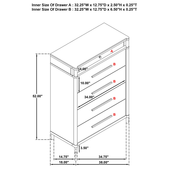 White CoasterEveryday Gracemont 5-drawer bedroom chest of drawers with sleek design and ample storage space.
