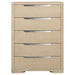 Light elm Ladera 5-drawer bedroom chest of drawers by CoasterEveryday, showing sleek wooden furniture with five spacious drawers.