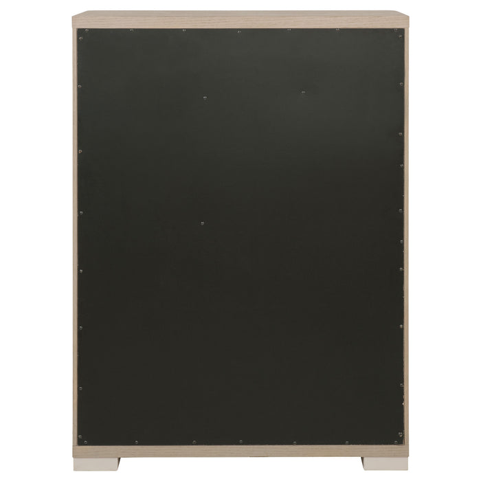 Light elm Ladera 5-drawer bedroom chest of drawers by CoasterEveryday, showcasing sleek wooden furniture design with five spacious drawers.