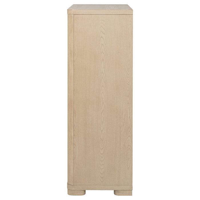 Light elm Ladera 5-drawer bedroom chest of drawers by CoasterEveryday, showcasing sleek modern furniture design.