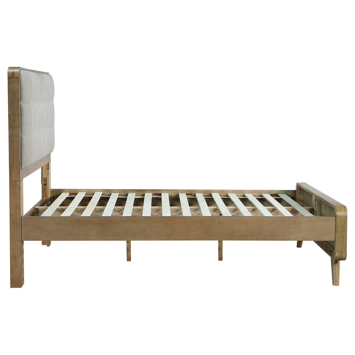 Robyn Wood Full Platform Bed in light ash wood with a sleek, modern design, featuring a sturdy frame and clean lines.