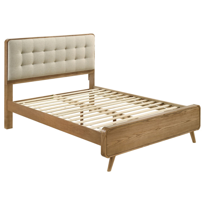 Robyn 5-piece California King bedroom set in light ash wood, includes bed frame, nightstands, and dresser from CoasterEveryday.