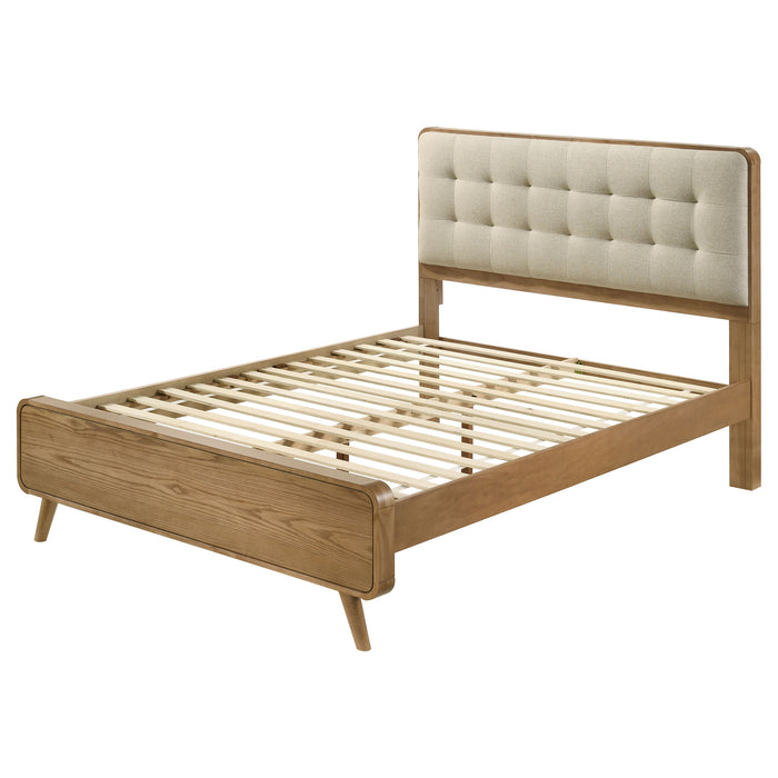Robyn Wood California King platform bed in light ash wood with sleek modern design, showcasing sturdy frame and clean lines.