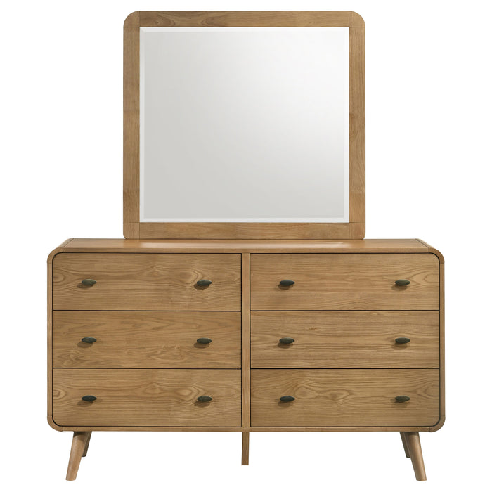 Light ash Robyn 6-drawer bedroom dresser with matching mirror, featuring sleek modern furniture design by CoasterEveryday.