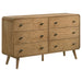 Robyn 6-drawer bedroom dresser in light ash wood with sleek metal handles, featuring a modern furniture design.