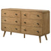 Robyn 6-drawer bedroom dresser in light ash wood finish, featuring sleek handles and modern furniture design.