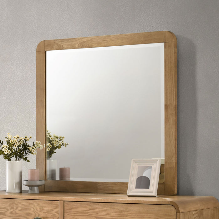 Robyn Dresser Mirror Light Ash by CoasterEveryday, showcasing a sleek furniture mirror with a light ash finish and modern design.