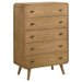 Light ash Robyn 5-drawer bedroom chest of drawers by CoasterEveryday, featuring sleek modern furniture design and spacious storage.