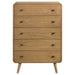 Robyn 5-drawer bedroom chest of drawers in light ash wood, modern furniture piece with sleek handles and spacious storage.