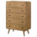 Robyn 5-drawer bedroom chest of drawers in light ash wood by CoasterEveryday, showing the sleek furniture design and drawer handles.