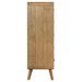 Robyn 5-drawer bedroom chest of drawers in light ash wood, modern furniture piece with sleek design and metal handles.