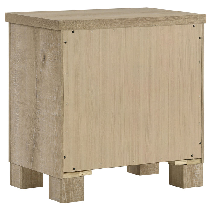 Oakglen 4-piece California King bedroom set in weathered oak finish, includes bed frame, nightstands, and dresser, by CoasterEveryday.