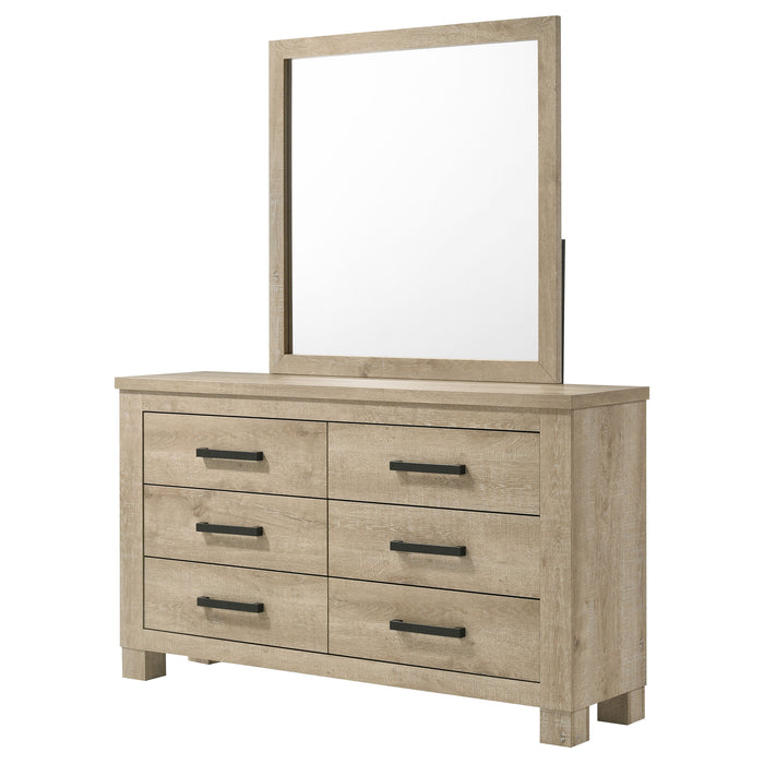 Weathered oak Oakglen 6-drawer bedroom dresser with matching mirror, modern wooden furniture by CoasterEveryday