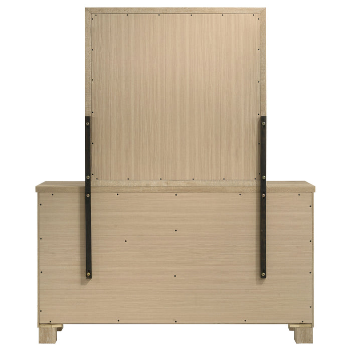 Weathered oak Oakglen 6-drawer bedroom dresser with matching mirror, modern furniture piece by CoasterEveryday