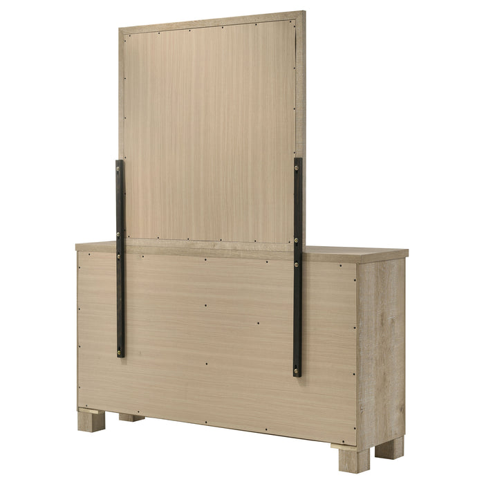 Weathered oak Oakglen 6-drawer bedroom dresser with matching mirror, crafted by CoasterEveryday in a versatile furniture design