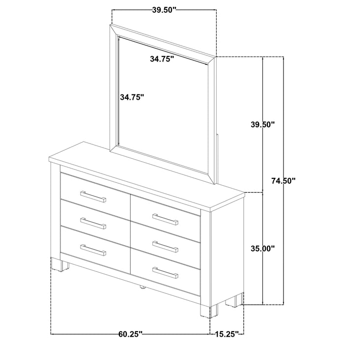 Weathered oak Oakglen 6-drawer bedroom dresser with matching mirror, wooden furniture by CoasterEveryday