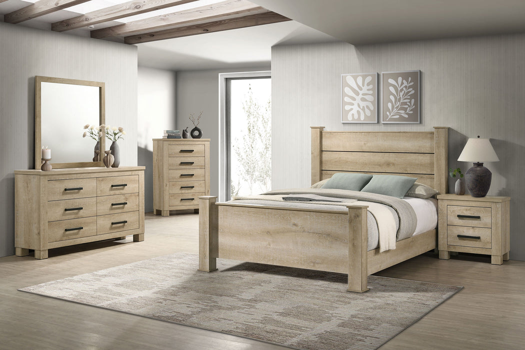 Weathered oak Oakglen 6-drawer bedroom dresser with matching mirror, wooden furniture by CoasterEveryday.