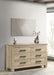 Weathered oak Oakglen 6-drawer bedroom dresser with sleek metal handles, showcasing modern furniture design.