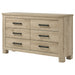 Weathered Oak Oakglen 6-drawer bedroom dresser by CoasterEveryday showing a stylish wooden furniture piece with six spacious drawers.