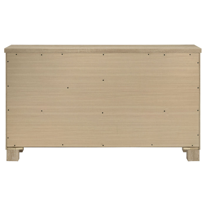 Weathered Oak Oakglen 6-drawer bedroom dresser by CoasterEveryday showing wood grain and modern furniture design