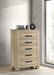 Weathered oak bedroom chest of drawers with five drawers, made by CoasterEveryday, showcasing a stylish and functional furniture piece.