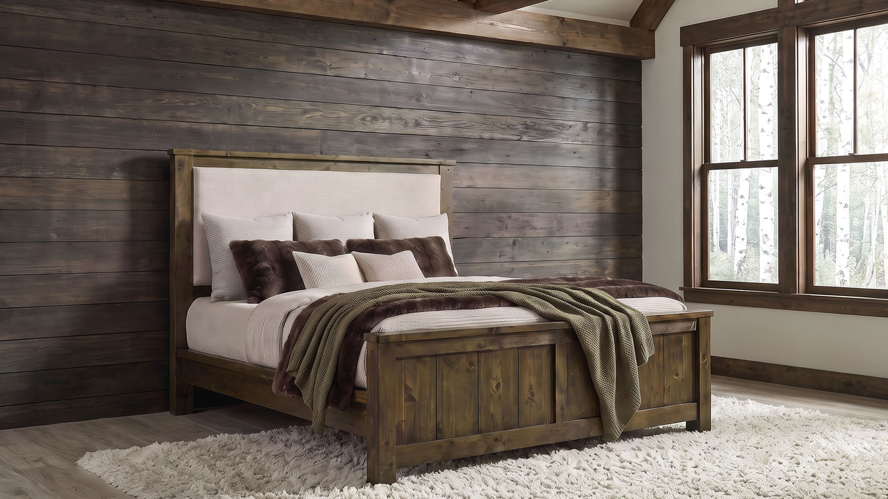Doherty California King Upholstered Panel Bed Rustic Brown