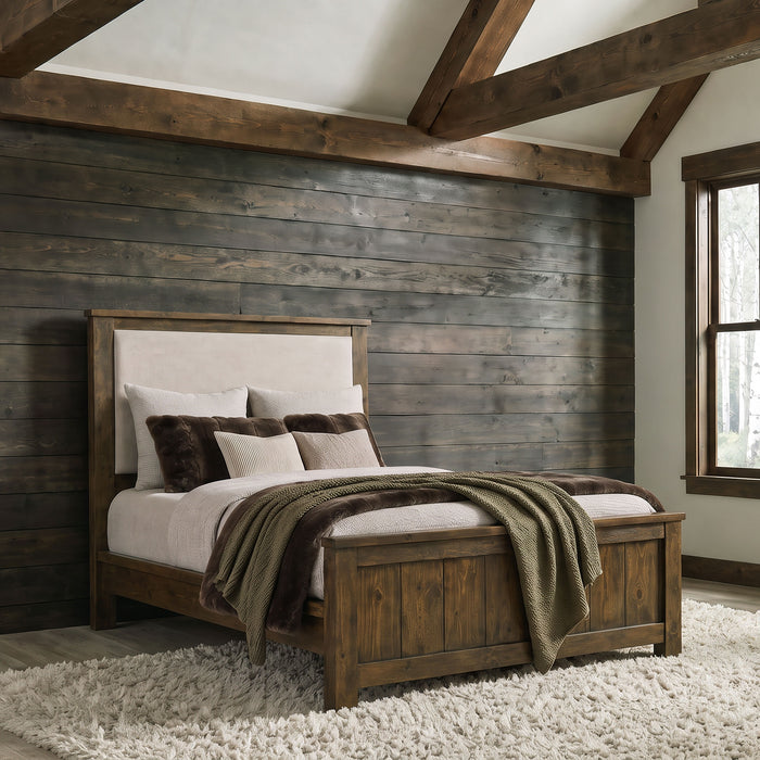 Doherty Queen Upholstered Panel Bed Rustic Brown