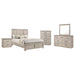 Nevado 5-piece queen panel bedroom set by CoasterEveryday in grey and weathered taupe, includes bed frame, nightstands, and dresser.
