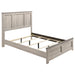 Nevado 5-piece queen panel bedroom set in grey and weathered taupe, featuring a bed frame, nightstands, and dresser.