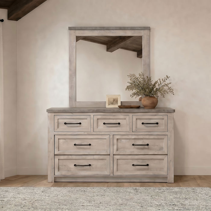 Nevado Farmhouse 7-Drawer Dresser and Beveled Mirror Set