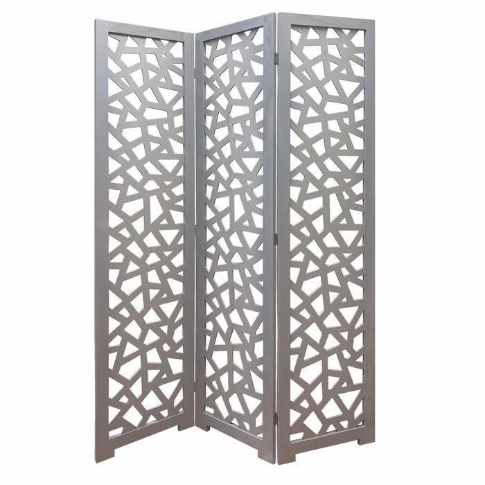 Solid Wood Folding Three Panel Screen Room Divider - Gray