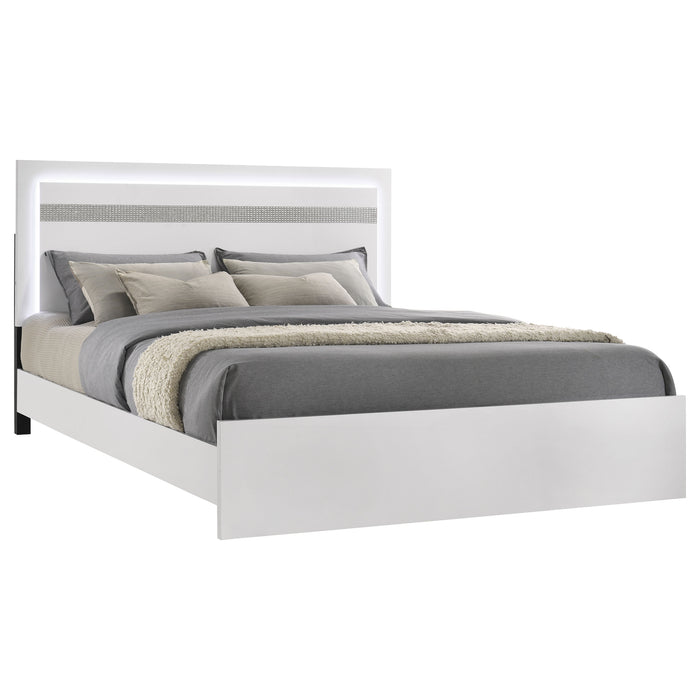 Viana Touch-Control LED Eastern King Platform Bed White High Gloss