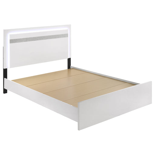 CoasterEveryday Viana white high-gloss queen platform bed with touch-control LED lighting