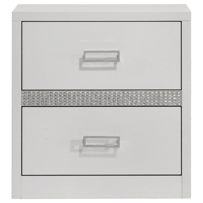 Viana Contemporary 2-Drawer Nightstand with Chrome Pulls White High Gloss