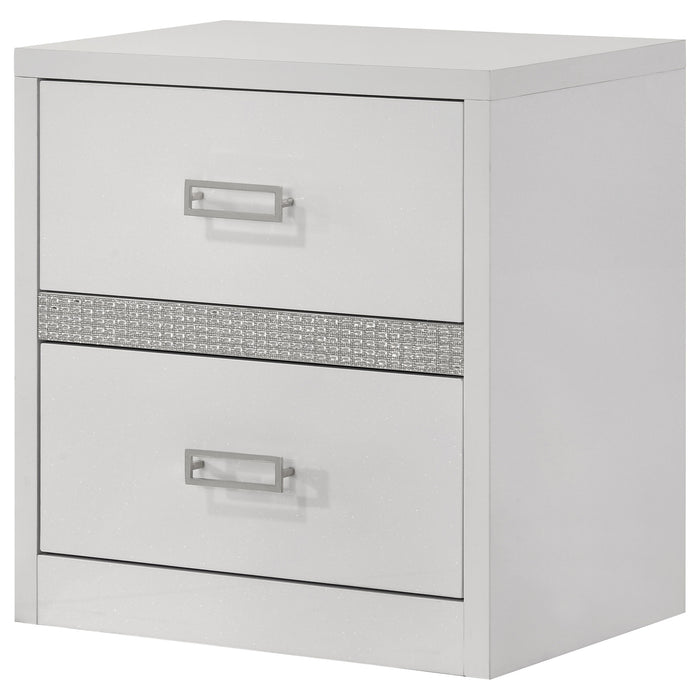 Viana Contemporary 2-Drawer Nightstand with Chrome Pulls White High Gloss